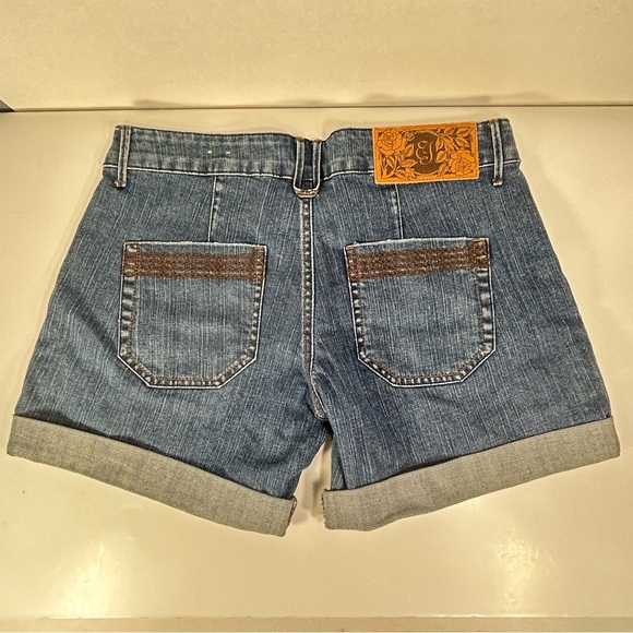 Earl Jeans Shorts Women's 29 Blue Denim Embroidered Pockets Stretch medium wash - Picture 12 of 13